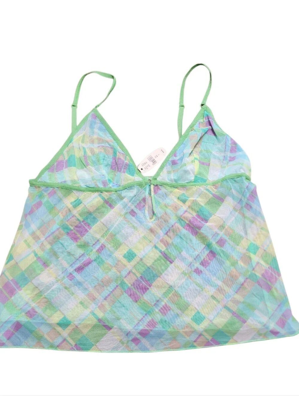 Victorias Secret Y2K Sheer Pastel Plaid Babydoll Camisole Top L NWT
